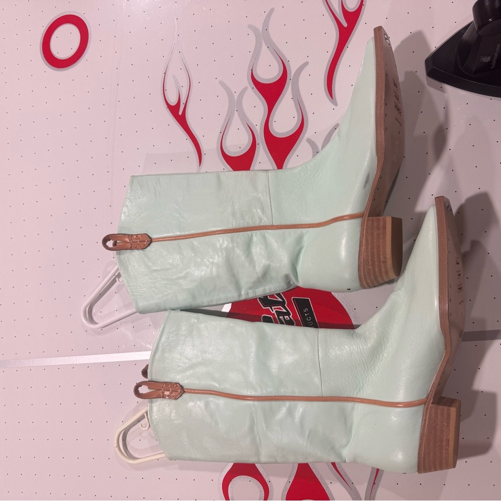 Mint Green Leather Boots